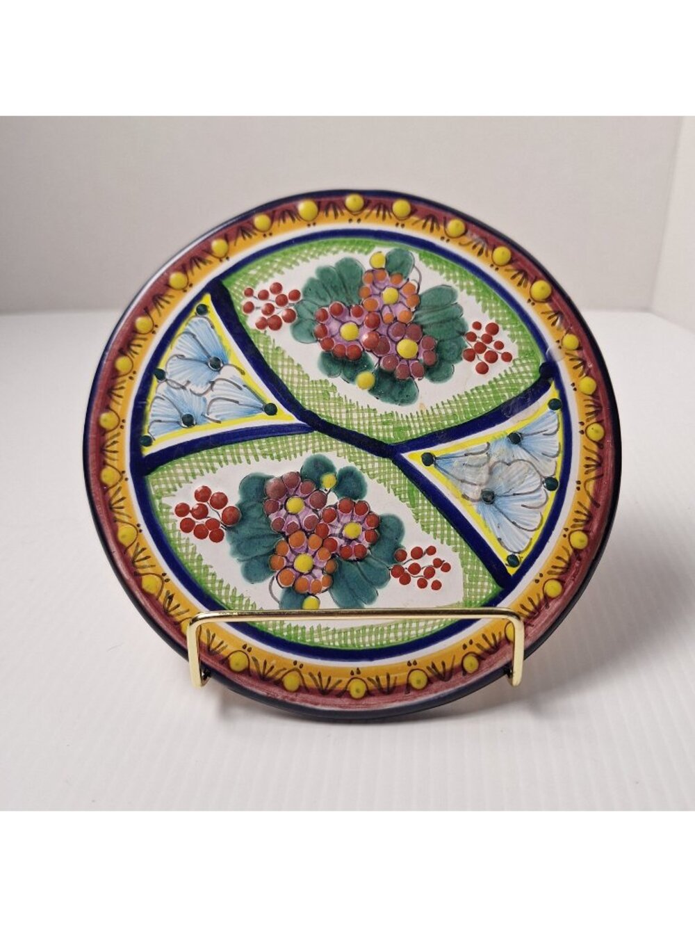 HANDCRAFTED MEXICAN TALAVERA POTTERY PLATE 7" FLORAL FRUIT ARTE CRUZ PUEBLA MEX